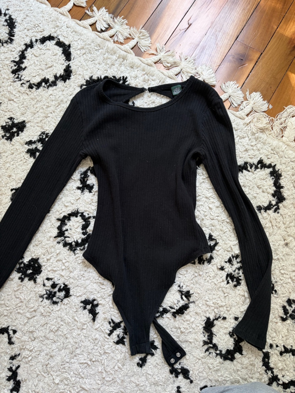 wild fable Black Ribbed Long-Sleeve Bodysuit
